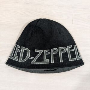 Vintage Led Zeppelin Zoso Reversible Skull Hat Cap Beanie Y2K, black / grey
